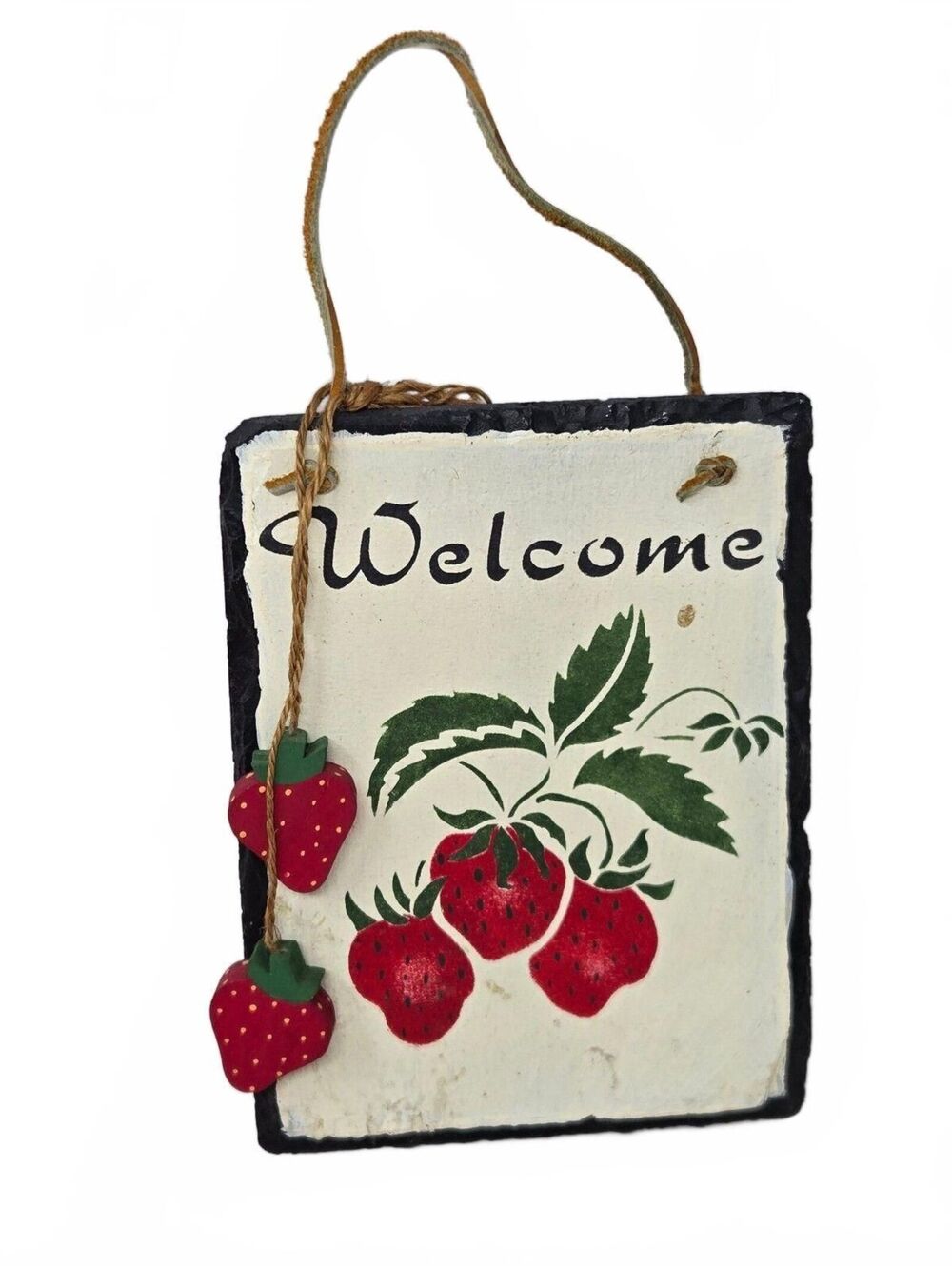 Vintage Strawberry Welcome Sign Hanging Slate Hanging Strawberries 8x6 Cottage